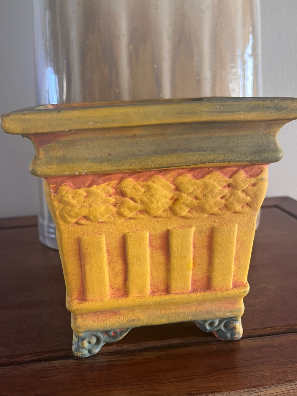 Striking yellow painted footed vase